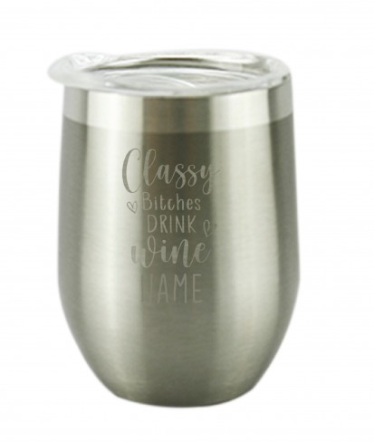 Drink Wine Silver, Personalised Insulated, Stainless Steel Tumbler with Lid